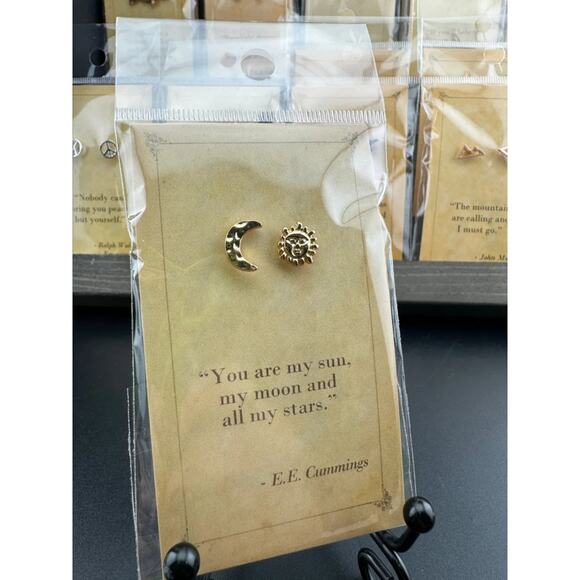 Bookish Quote Earrings - Gold Sun & Moon E.E. Cummings - Picture 2 of 3
